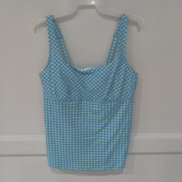 Lands End Womens Square Neck Underwire Tankini Checkered Blue $60 18W 18WT 20WT - Picture 1 of 1